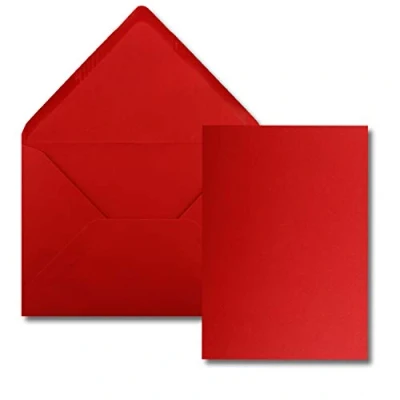 Abbildung von 25 Stück Karte mit Umschlag Set Einzel Karten Din A5 14,8 x 21 cm rosenrot Brief Umschlägen C5 15,4 22 Nassklebung