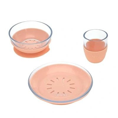 Abbildung von LÄSSIG Kindergeschirr Set Apricot (3 tlg), 1 Personen, Glas, Silikon, rutschfest