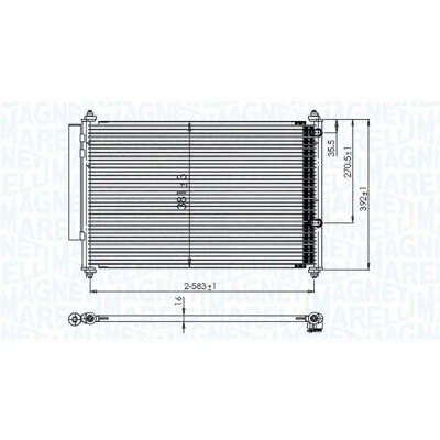 Abbildung von MAGNETI MARELLI 350203850000 Klimakondensator mit Trockner 626x370x16 370 626 16 TOYOTA: Yaris III Schrägheck