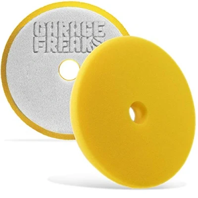 Abbildung von Garage Freaks Politurschwamm Medium Cut Foam Pad gelb Polierpad 150mm für 125mm Stützteller hochwertiges Velcro Made by Menzerna abgestimmt Hologrammentferner Politur