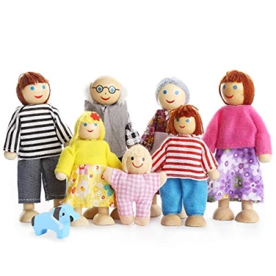 Abbildung von Playtee 7 köpfige Puppenfamilien Puppenhaus für Kinder Spiel Haus Geschenk Holz, Modern
