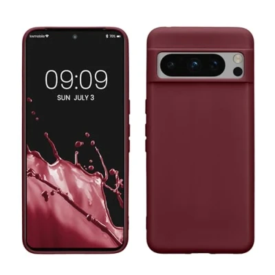 Abbildung von kwmobile Hülle kompatibel mit Google Pixel 8 Pro weiches TPU Silikon Case Cover geeignet für kabelloses Laden Bordeaux Violett