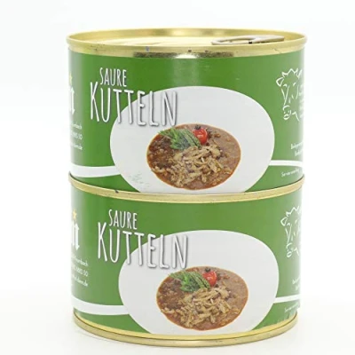 Abbildung von 2 X Konserve Diem Saure Kutteln vom Kalb Beuschel Kalbskutteln in dunkler Einbrenne 240g Fleischeinwage lange haltbar