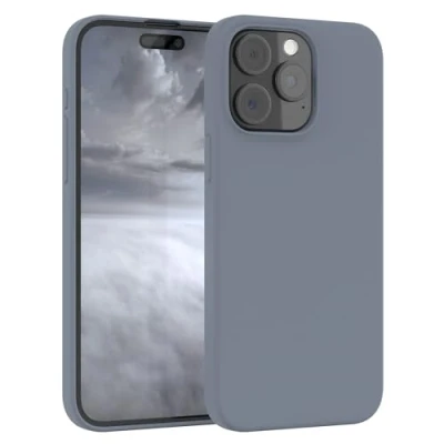 Abbildung von EAZY CASE Premium Silikon Handyhülle kompatibel mit iPhone 15 Pro Max Slimcover Kameraschutz und Innenfutter, Silikonhülle, Schutzhülle, Bumper, Handy Case, Hülle, Softcase, Blau/Grau