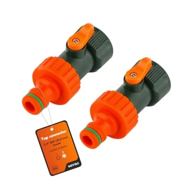 Abbildung von MIVOS 2 x Hahnverbinder Anschluss mit Absperrventil für Wasserhahn 3/4 Zoll BSP (26,5mm) Aussengewinde Adapter Schläuche Gartenschlauch Hahnanschluss