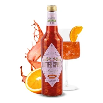 Abbildung von Glitter Spritz Das Original Alkoholfrei 0,7L Alkoholfreier Aperitif Glitzer Cocktail mit Bitter Orange, Rhabarber &amp; Kräutern für Drinks Italian besondere Anlässe (1 x 0,7L)