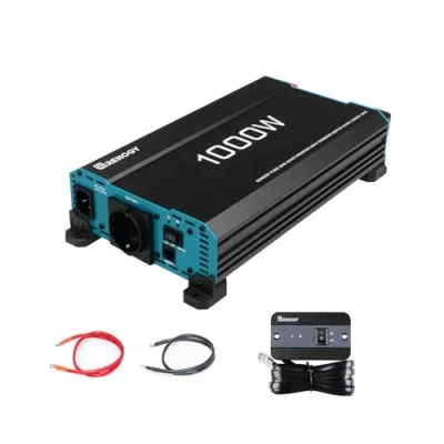 Abbildung von Renogy 1000 W/2000 W Reiner Sinus Wechselrichter mit Prioritätsschaltung Netzteil, Spannungswandler 12 V auf 230 EU Stecker für Haushaltsgeräte