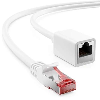 Abbildung von deleyCON 10m Cat6 Patchkabel Verlängerung für Ethernet LAN Netzwerkkabel Internetkabel RJ45 Stecker auf Buchse S/FTP PiMF 250 MHz Kupfer Weiß