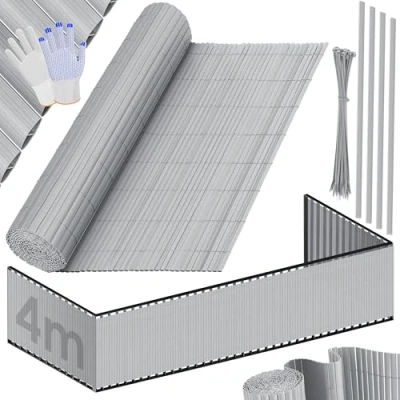 Abbildung von KESSER® PVC Sichtschutzmatte Sichtschutzzaun 90 x 400 cm Balkonverkleidung Windschutz verstärkte Lamellen für Garten Balkon &amp; Terrasse Balkonumrandung inkl. Kabelbindern Abdeckung Hellgrau