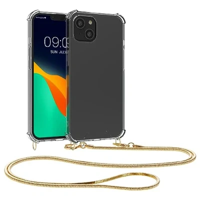 Abbildung von kwmobile Schutzhülle kompatibel mit iPhone 15 Hülle Handykette Silikon Handyhülle Cover Case Transparent Gold