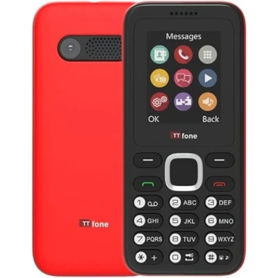 Abbildung von TTfone TT150 Handy Basic entsperrt mit Bluetooth, lange Akkulaufzeit, Dual SIM Kamera und Spiel, einfach zu bedienen, robust leicht (rot, Ladegerät)