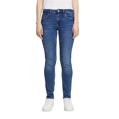 Abbildung von edc by Esprit Medium RISE HIGH Stretch Jeans Slim Fit, Damen, Größe: 25x30, Blue dark wash