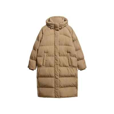 Abbildung von Superdry Longline Hooded Puffer Wintermantel, Damen, Größe: 40, Fossil brown