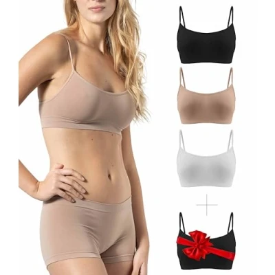 Abbildung von Risalti BH Damen Ohne Bügel Schmale Schultern 3 Stück Bralette aus Mikrofaser, weicher als Bustier Baumwolle, Komfort Top Nahtlose Verarbeitung Made in Italy