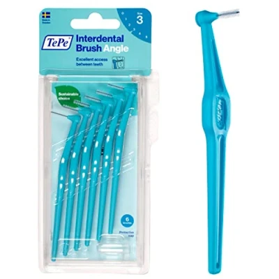 Abbildung von TePe Angle Interdentalbürsten Blau (ISO Größe 3: 0,6 mm) / Kontrollierte Reinigung der Zahnzwischenräume auch an schwer zugänglichen Stellen 1 x 6