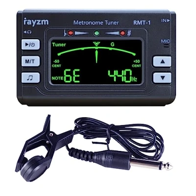 Abbildung von Rayzm Metronom Tuner (Metro Tuner) mit 3,5mm Kopfhörerbuchse für MusikinstrumenteChromatisches Stimmgerät Tuner, Mic/Clip on Tuning Optional, Line in Abstimmung Flachstimmung Gitarre/Bass