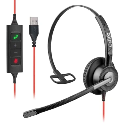 Abbildung von Callez USB Headset mit Mikrofon für PC, Laptop ENC Dual Noise Cancelling Mikrofon, Kopfhörer Teams Anruftaste Büro Homeoffice Zoom Skype Konferenz Gespräch Meeting