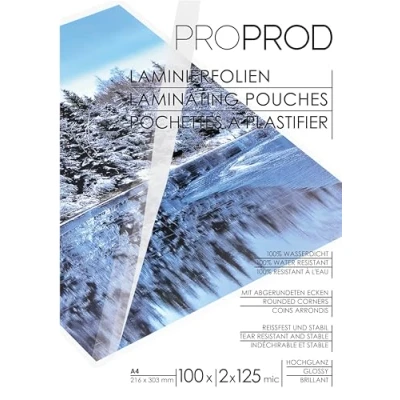 Abbildung von ProProd Premium Laminierfolien, 100 Stück, A4, 2 x 125 Mikrometer, hochglanz, Die Verpackung kann variieren