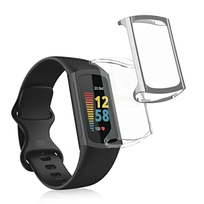 Abbildung von kwmobile 2X Schutzhülle kompatibel mit Fitbit Charge 6 / 5 Hülle Fullbody Cover Set aus Silikon Transparent Silber