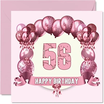 Abbildung von Lustige Geburtstagskarte zum 56. Geburtstag für Frau Geburtstagsballons Happy Birthday Karte Vater, Mutter, Großvater, Nanny, Oma, Onkel, Tante, Cousin, Freund, 145 mm x Grußkarten,