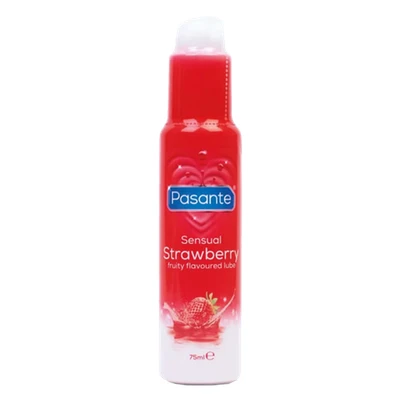 Abbildung von Pasante Gleitgel Sensual Strawberry Lube (mit Erdbeer Geschmack), fruchtiges Gleitgel, Flasche mit 75ml, lange gleitfähig, nicht klebend, parabenfrei, kondomfreundlich