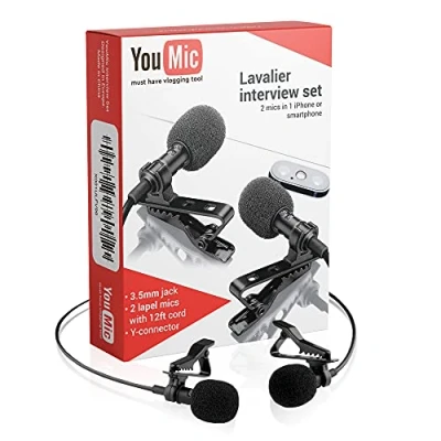 Abbildung von Dual Lavalier Lapel Lav Mic 2 Pack Microphone Set for iPhone X 8 7 Plus 6 6s 5 5s/iOS/Android Interview, Blog or Podca