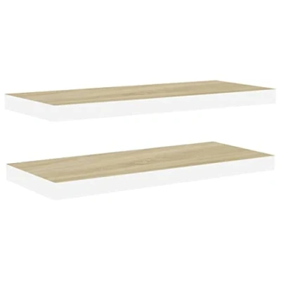 Abbildung von vidaXL 2X Schweberegal Wandregal Schwebend Bücherregal Wandboard Hängeregal Dekoregal Freischwebend Regal Eichenoptik Weiß 80x23,5x3,8cm MDF