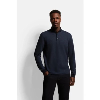 Abbildung von bugatti Stehkragen Langarmshirt, Herren, Größe: Small, Marine