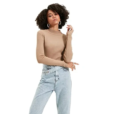 Abbildung von Trendyol Damen Turtcheck Flyillat Knitted Blouse, Mink, L EU