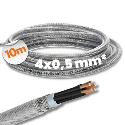 Abbildung von 10 Meter Lapp 1135754 Ölflex Classic 110 CY geschirmte Steuerleitung 4x0,5 mm² ohne grün gelbem Schutzleiter I geschirmtes Kabel 4 adrig Steuerkabel mit Schirm transparenter Außenmantel