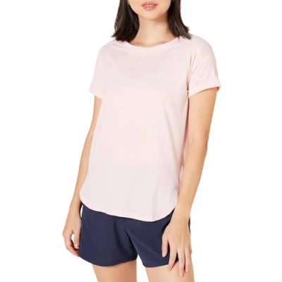 Abbildung von Amazon Essentials Damen Leichtes Fitness T Shirt mit Rundhalsausschnitt und lockerer Passform (in Übergröße erhältlich), Hellrosa, M