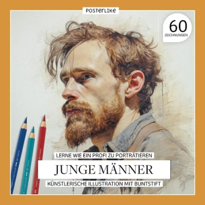 Abbildung von Lerne wie ein Profi zu porträtieren Junge Männer. Künstlerische Illustration mit Buntstift: Die Kunst des jungen männlichen Porträts Buntstift ... Zeichnen und Farbe in realistischen Porträts)
