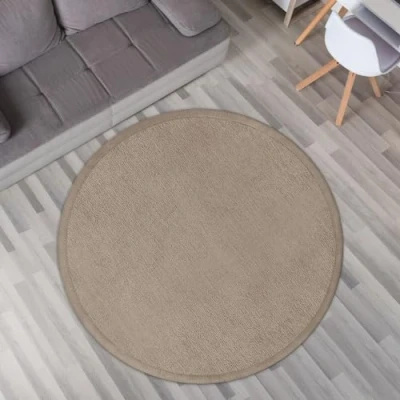 Abbildung von TT Home Krabbelmatte Babyzimmer Teppich Spielmatte Kinder Unifarben rutschfest Flauschig, Farbe: Beige, Größe:200 cm Rund