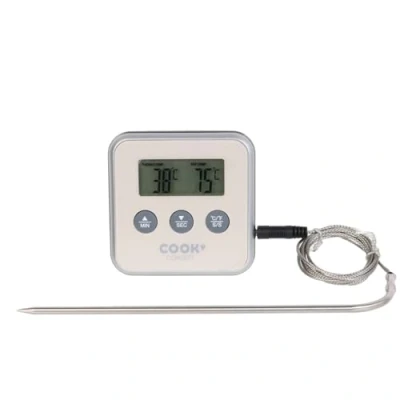 Abbildung von Thermometer mit Sonde und Timer schwarz