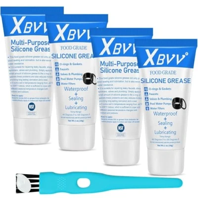 Abbildung von XBVV Lebensmittelqualität Silikonfett Schmiermittel für Klempner Wasserhahn Ventil Pool Filter O Ringe Kit 4 Pack 1 oz Tuben
