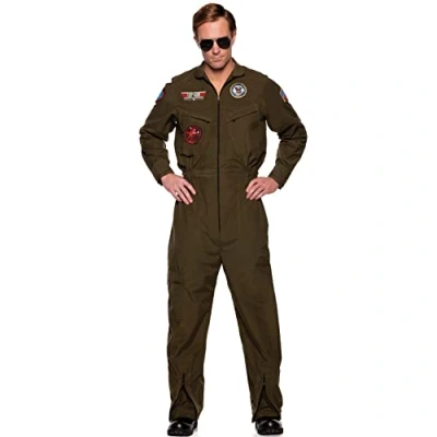 Abbildung von Underwraps Kostüm US Navy Top Gun Kampfpilot Kostüm, Lizenzierter Flieger Overall mit Reißverschlüssen und Aufnähern
