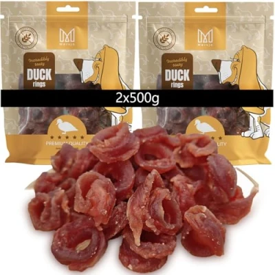 Abbildung von MERSJO Hundeleckerlis Duck Rings Hundeleckerlis, 95% Entenfleisch, Getreidefrei, 2x500g