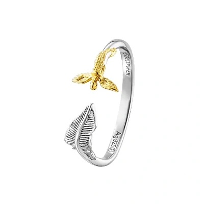 Abbildung von Engelsrufer offener Damen Ring Feder und Engel aus Sterling Silber Bicolor größenverstellbar nickelfrei