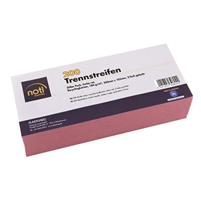 Abbildung von 200 Trennstreifen in rot, 24 x 10,5cm, gelocht, 180g/m² recycelter Karton, zum Sortieren von Dokumenten, bedruckbar