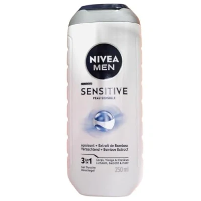 Abbildung von NIVEA MEN Sensitive 3 in 1 Duschgel (1 x 250 ml), Herren für empfindliche Haut, mildes Reinigungsmittel Körper, Haare und Gesicht, Duschseife mit Bambusextrakt