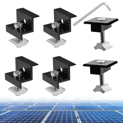 Abbildung von Coomoors Solarmodul Halterung Kit, 4 X Solarpanel Z Halterung, 2 Mittelklemme, Verstellbare Schwarz Klemme für 30 35MM Dicke Module, Befestigung Effiziente PV