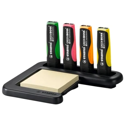Abbildung von Umweltfreundlicher Textmarker STABILO GREEN BOSS 4er Tischset grün, rosa, orange, gelb