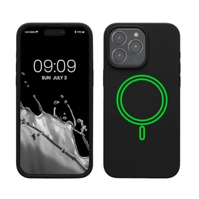 Abbildung von kwmobile Hülle kompatibel mit Apple iPhone 15 Pro Max magnetisches Silikon Case MagSafe Cover gummiert Schwarz