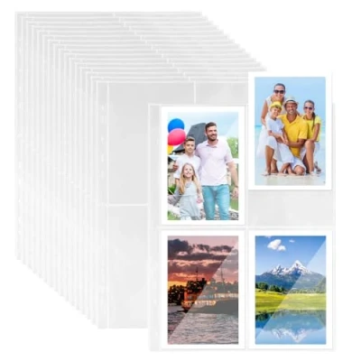 Abbildung von Elsrantor 30 Stück Klarsichthüllen A4, Prospekthüllen, Klarsichtfolien, Foto Hüllen, Aufbewahrung Fotos, Fotoalbum Nachfüllseiten, Fotohüllen, Postkartenhüllen, Sammelhüllen, Doppelseitiger 4 Fächer