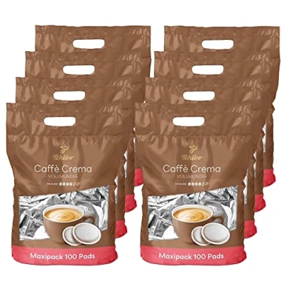 Abbildung von Tchibo Kaffeepads Vorratspack Maxipack, Caffè Crema vollmundig, 800 Stück 8x 100 Pads (Kaffee, ausgewogen und vollmundig), nachhaltig, geeignet für Senseo Maschinen