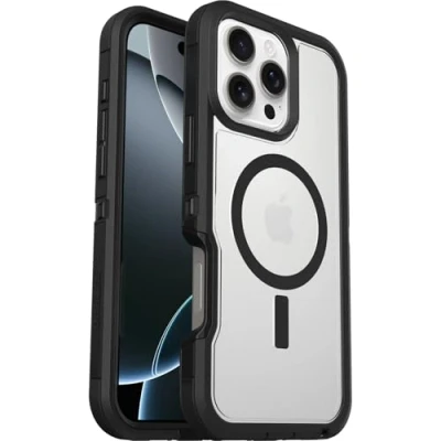 Abbildung von OtterBox Defender Series XT MagSafe Hülle für iPhone 16 Pro Max, stoßfest, Ultra robust, schützende Hülle, 7X getestet nach Militärstandard, Transparent/Schwarz, Keine Einzelhandelsverpackung