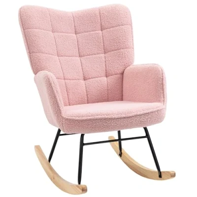 Abbildung von HOMCOM Schaukelstuhl Akzentstuhl, Wohnzimmersessel für Schlafzimmer (Schwingsessel, 1 St), Wohnzimmer, Rosa