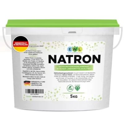 Abbildung von Natron Pulver Baking Soda 5kg I Deutsche Herstellung u. Abfüllung Hochreine Lebensmittelqualität Backpulver Recyclefähiger, wiederverschließbarer Eimer