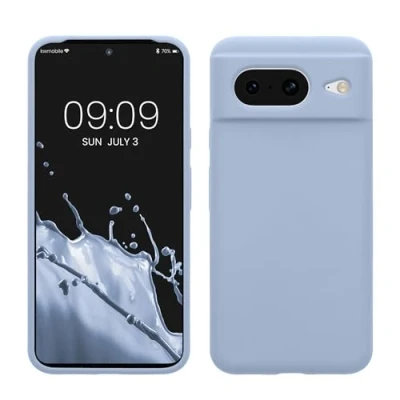 Abbildung von kwmobile Hülle kompatibel mit Google Pixel 8 Silikon Handy Case Handyhülle weiche Oberfläche kabelloses Laden Hellblau matt