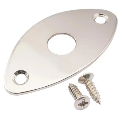 Abbildung von Musiclily Pro Stahl Gebogen Ovale Buchsenplatte Jack Plate für E Gitarre und Bass, Nickel